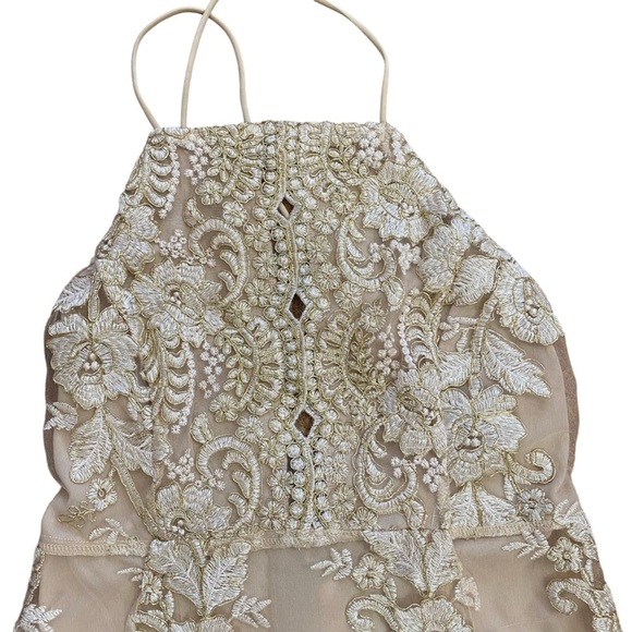 NWT Kim Cine Gold Lace Floral Backless Dress Women's S Wedding Formal Prom Dance - Picture 7 of 10